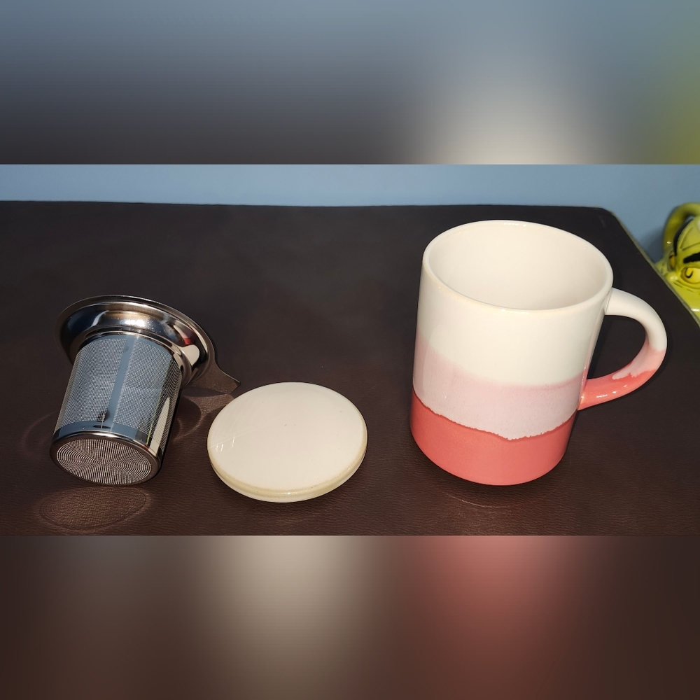 Indigo Dipped Ceramic Tea Mug With Strainer - 15 Oz